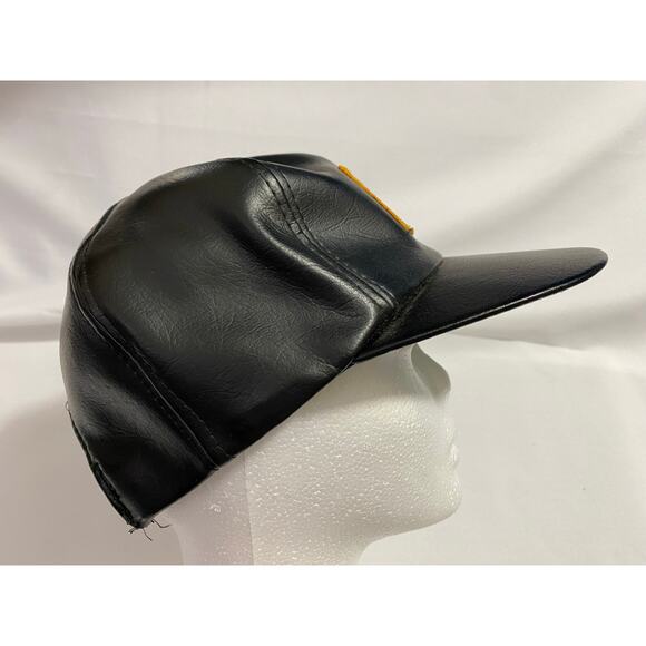 VTG CAT Diesel Power Leather Hat Black Yellow Patch Adjustable - Picture 7 of 9